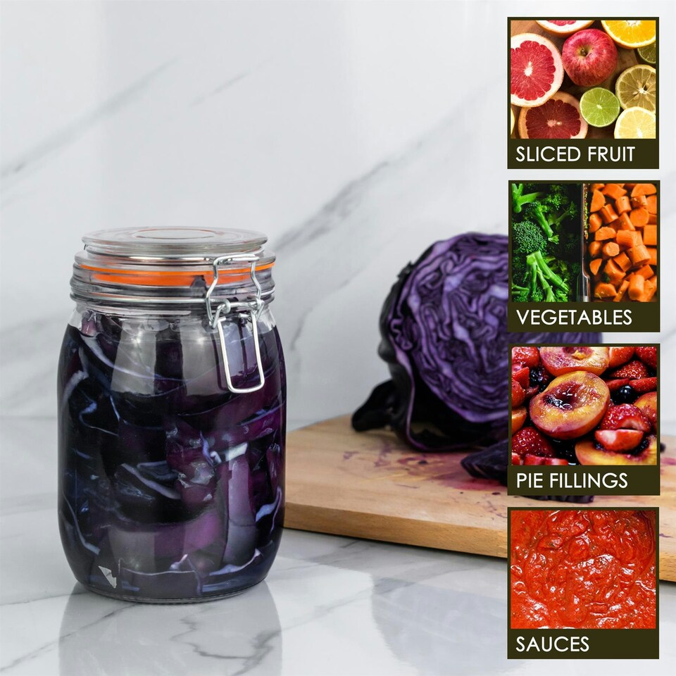 image 1 of Argon Tableware Glass Storage Jars with Labels - 1 Litre - Orange Seal - Pack of 6