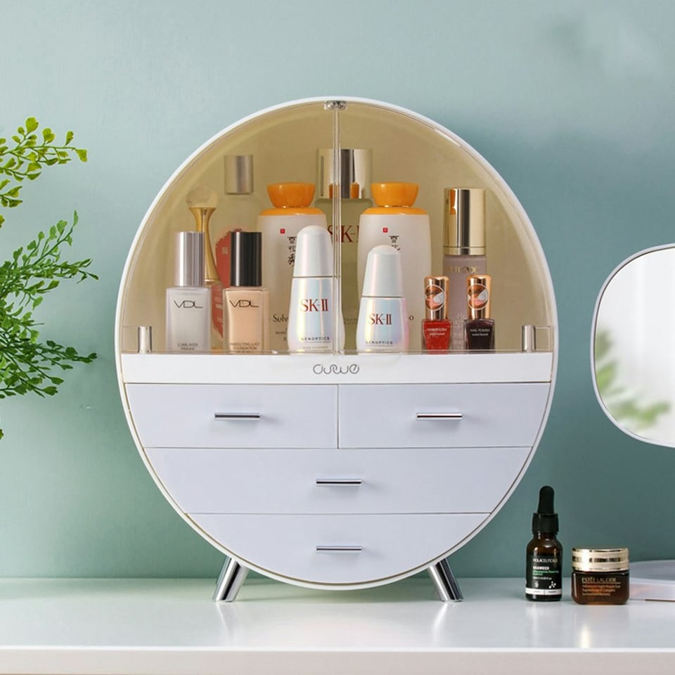 image 1 of Living and Home Dustproof Round Cosmetic Storage Box - Grey