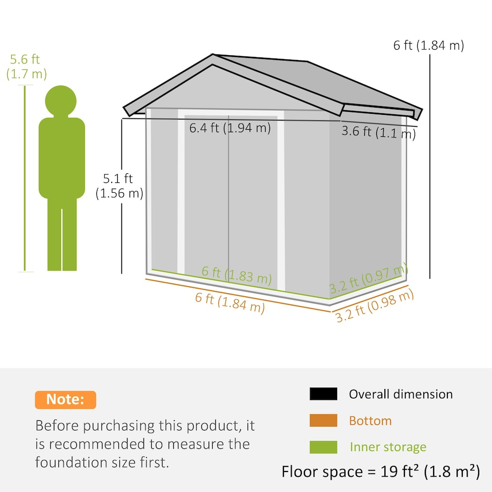 image 1 of Outsunny 6.5 x 3.5ft Metal Garden Shed, Outdoor Storage Shed for Tool Organization with Double Sliding Doors and 4 Vents for Garden, Patio, Green