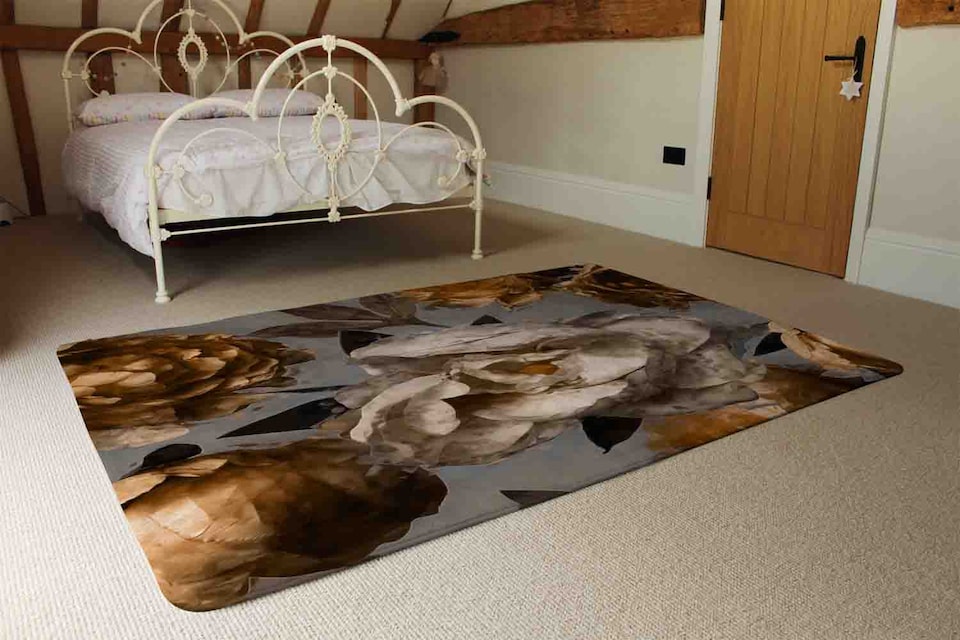 image 1 of Golden White Flower Rug | Multi