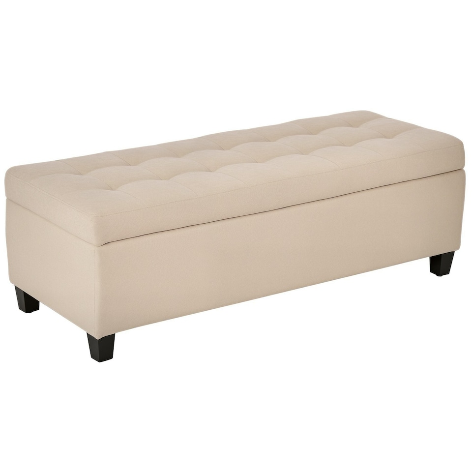 image 1 of HOMCOM Storage Ottoman Bench Padded w/ Tufting Hinged Lid Wood Frame Beige