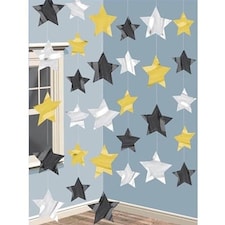 Black Silver and Gold Star Strings - 7 Ft / 213cm - Pack of 6