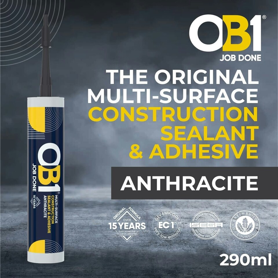 image 1 of OB1 Anthracite Multi-Surface Construction Sealant & Adhesive Silicone Pack of 2