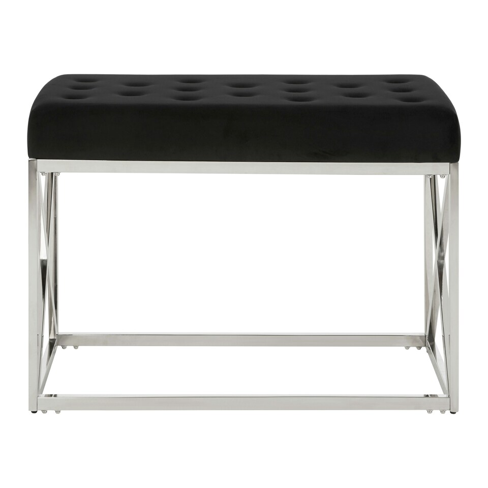 image 1 of Allure Black Tufted Seat And Silver Finish Bench Black