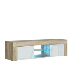 TV Unit 130cm White Gloss Doors Oak Matt Body Modern Cabinet | Multi | Oak | One Size | 1