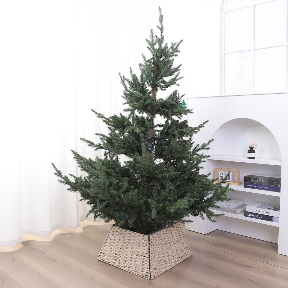 image 1 of 47cm Square Christmas Tree Skirt Stand Decorative Base Festive Xmas PVC Rope | Multi | Natural | 1