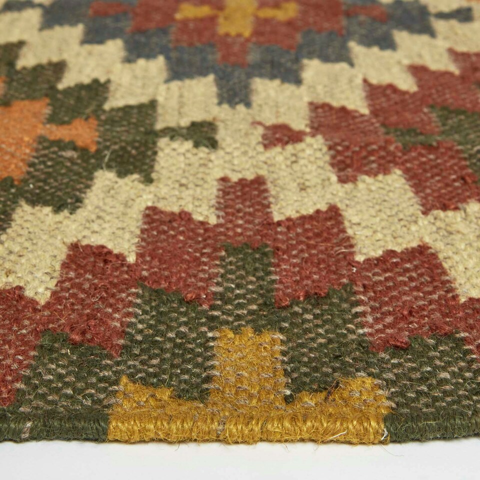 image 1 of Homescapes Lucea Orange and Blue Kilim Wool Rug - 90 x 150 cm Orange | 90 x 150 cm