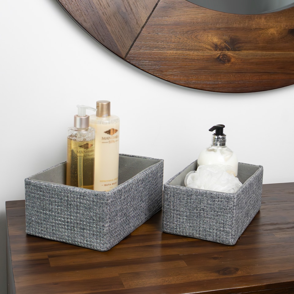 image 1 of JVL Chroma Set of 2 Rectangular Storage Baskets, Home Tidy Solution, Grey