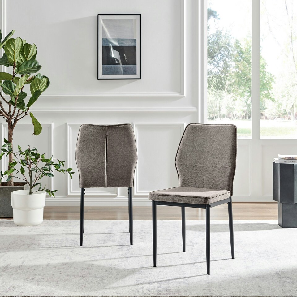 image 1 of Furniturebox Riya 2x Taupe Fabric Black Legs Dining Chair