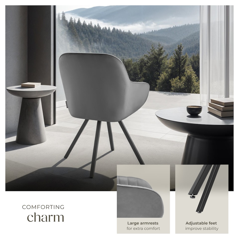 image 1 of Lounge Armchair Living Room Accent Chair 360 Swivel Slim Steel Legs Velvet Fabric | Grey | grey | 2