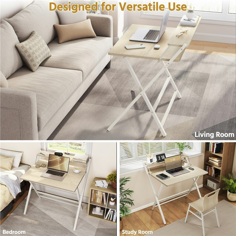 image 1 of Yaheetech 2-Tier Foldable Computer Desk w/ Monitor Shelf