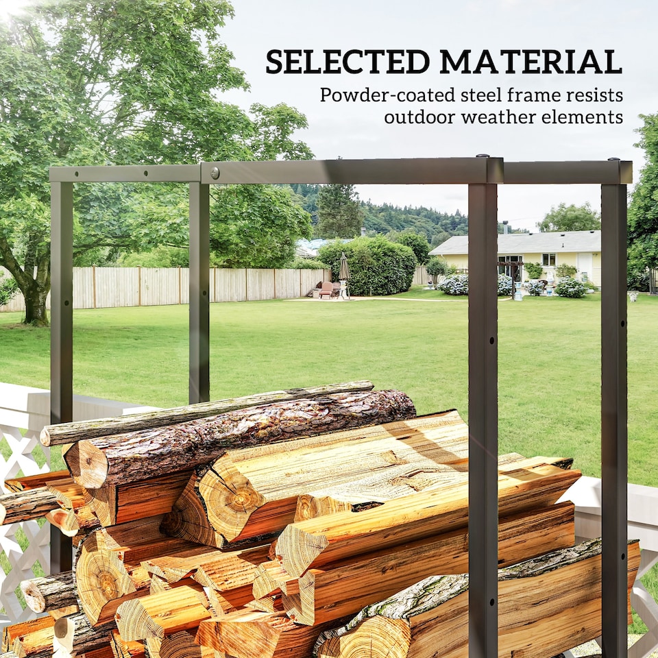 image 1 of Outsunny 100-150cm Retractable Metal Firewood Log Holder Rack with Hooks