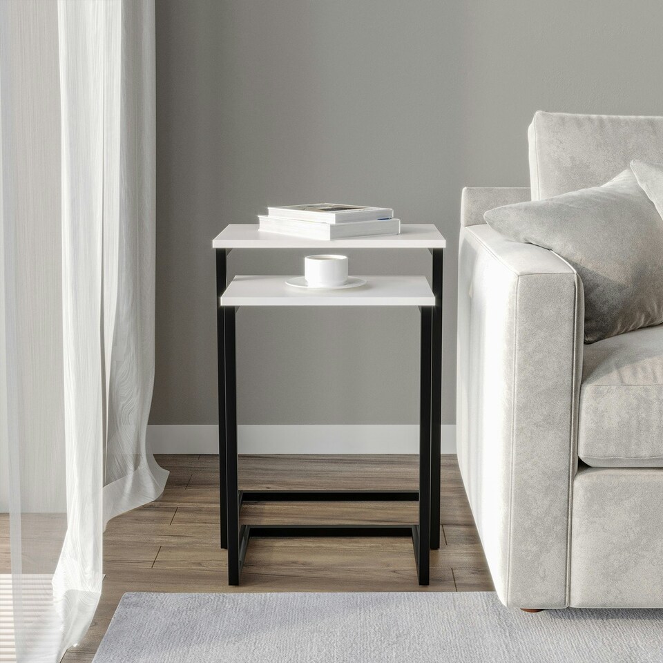 image 1 of 2 pc C-Shaped Nesting Side Tables Brown | Unit Colour: Oak