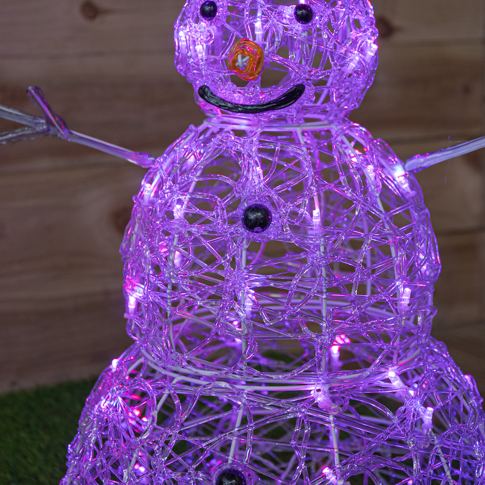 image 1 of 60cm Indoor Outdoor Acrylic Snowman Christmas Decoration with Colour Changing LED