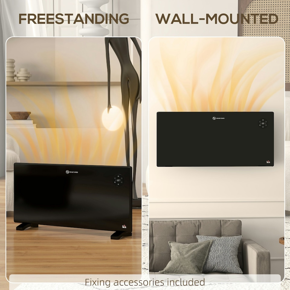 image 1 of 2000W Electric Convector Heater, Quiet Space Heater with LED Display, Black