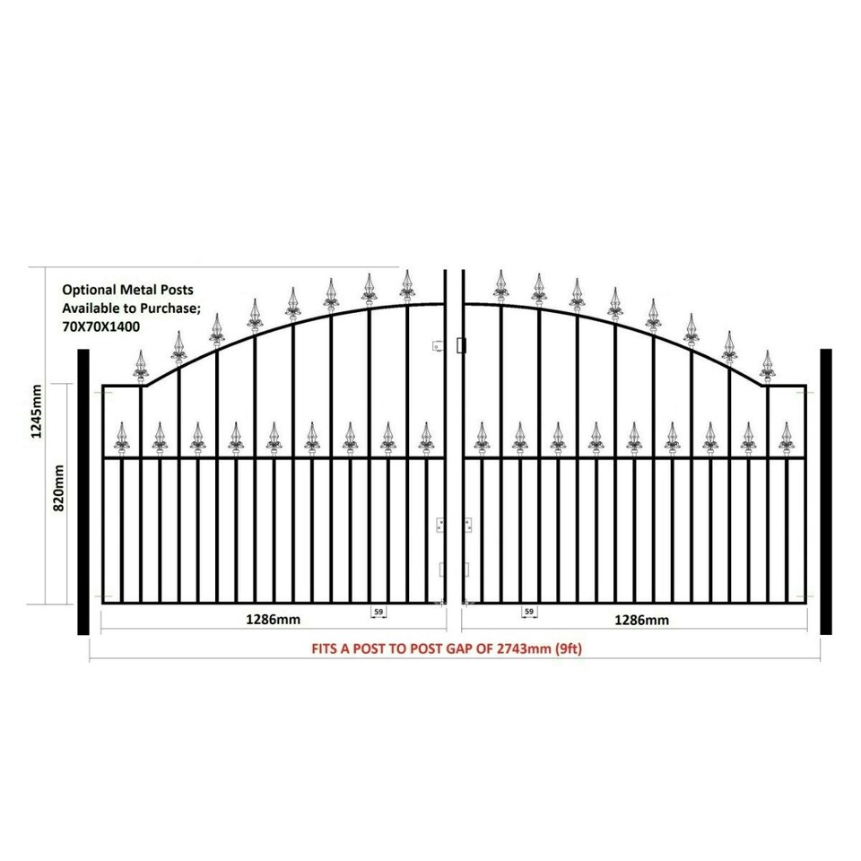 image 1 of Stirling Scroll Double Driveway Gate - Solid Steel - Fits Gap of 2743 mm x 914 mm High - Electro Galvanised/Black Powder Coated Black