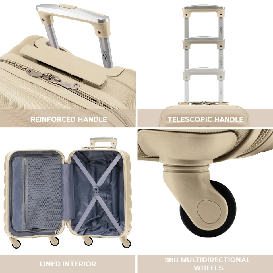 image 1 of Flight Knight 25" 4 Wheel ABS Hard Case Medium Suitcase 100+ Airlines Approved - easyJet, British Airways, Ryanair, Jet2, Emirates & Many More - Check-in | Cream | Champagne | Medium
