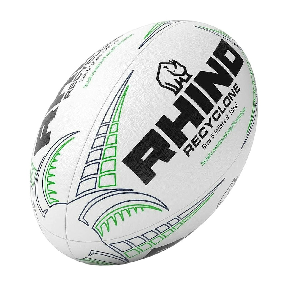 image 1 of Rhino Recyclone Rugby Ball - White/Black/Green - 5