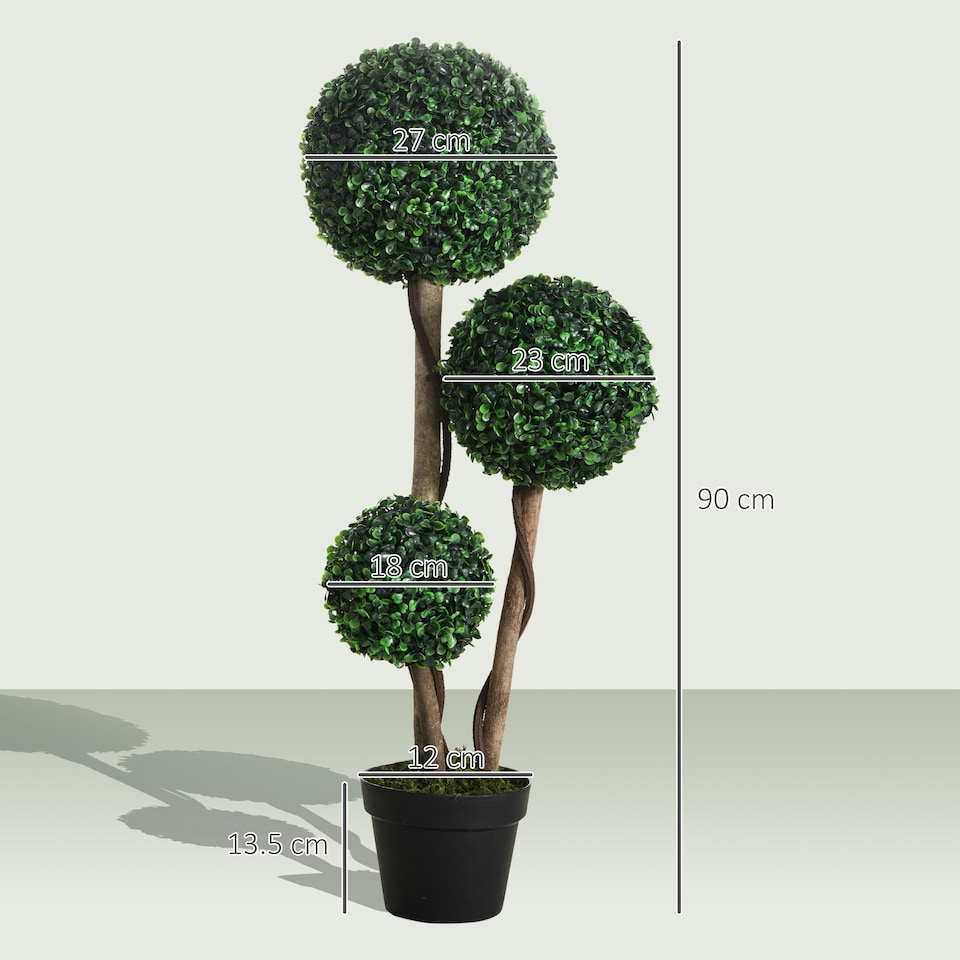 image 1 of HOMCOM Artificial Plant Boxwood Ball Topiary Tree Indoor Outdoor, 90cm