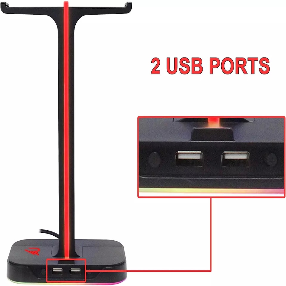 image 1 of Raiden Dual Headset Stand with USB & LED Lighting