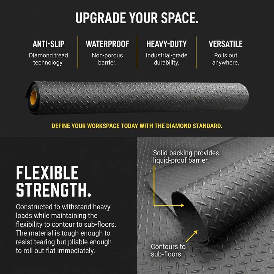 image 1 of Heavy Duty Diamond Pattern Rubber Flooring | Black | 11m