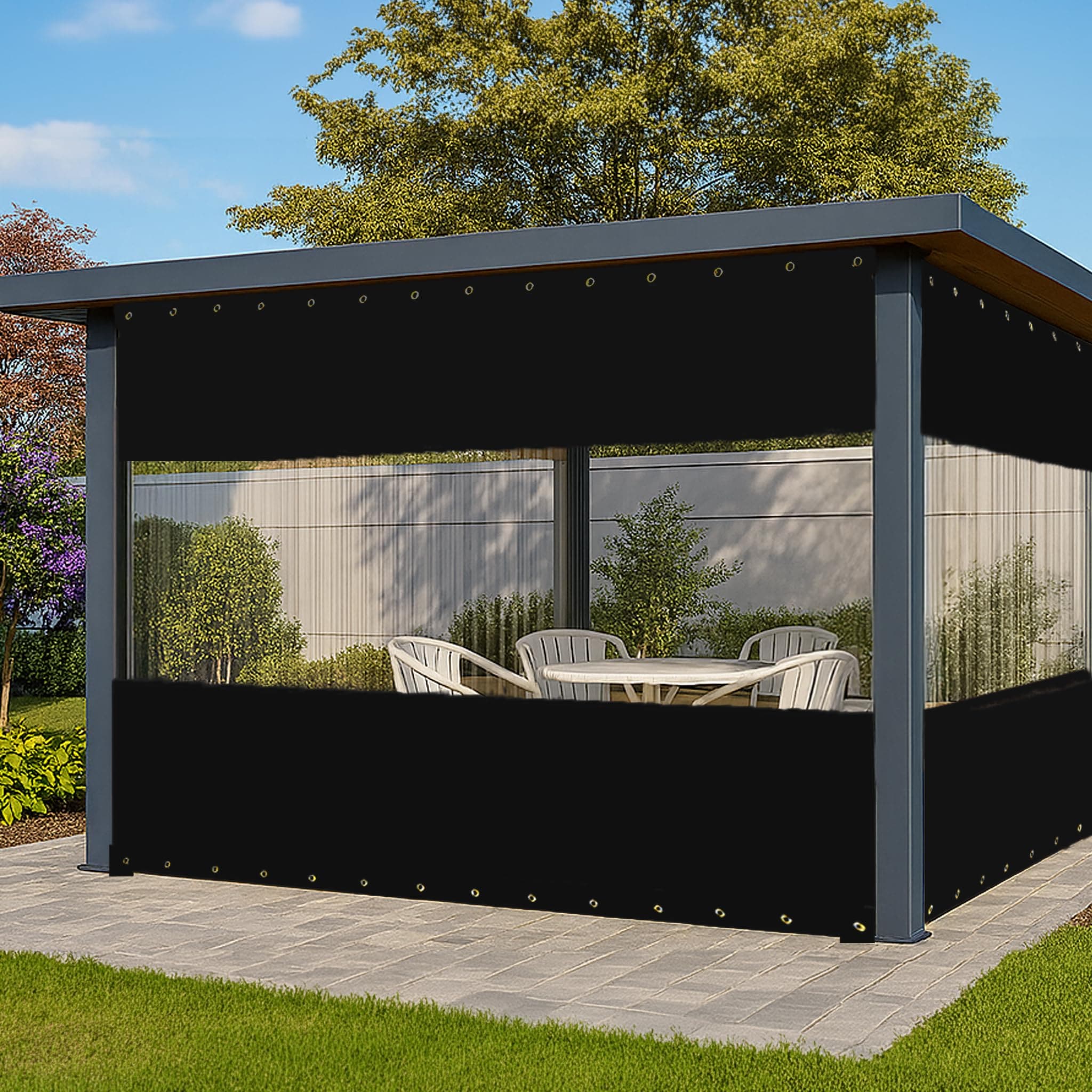 Covers&All Outdoor Clear Panel Curtain, Outdoor Curtains for Patio, Waterproof & Weather Resistant Tarp, 7 ft H x 8 ft W, Black