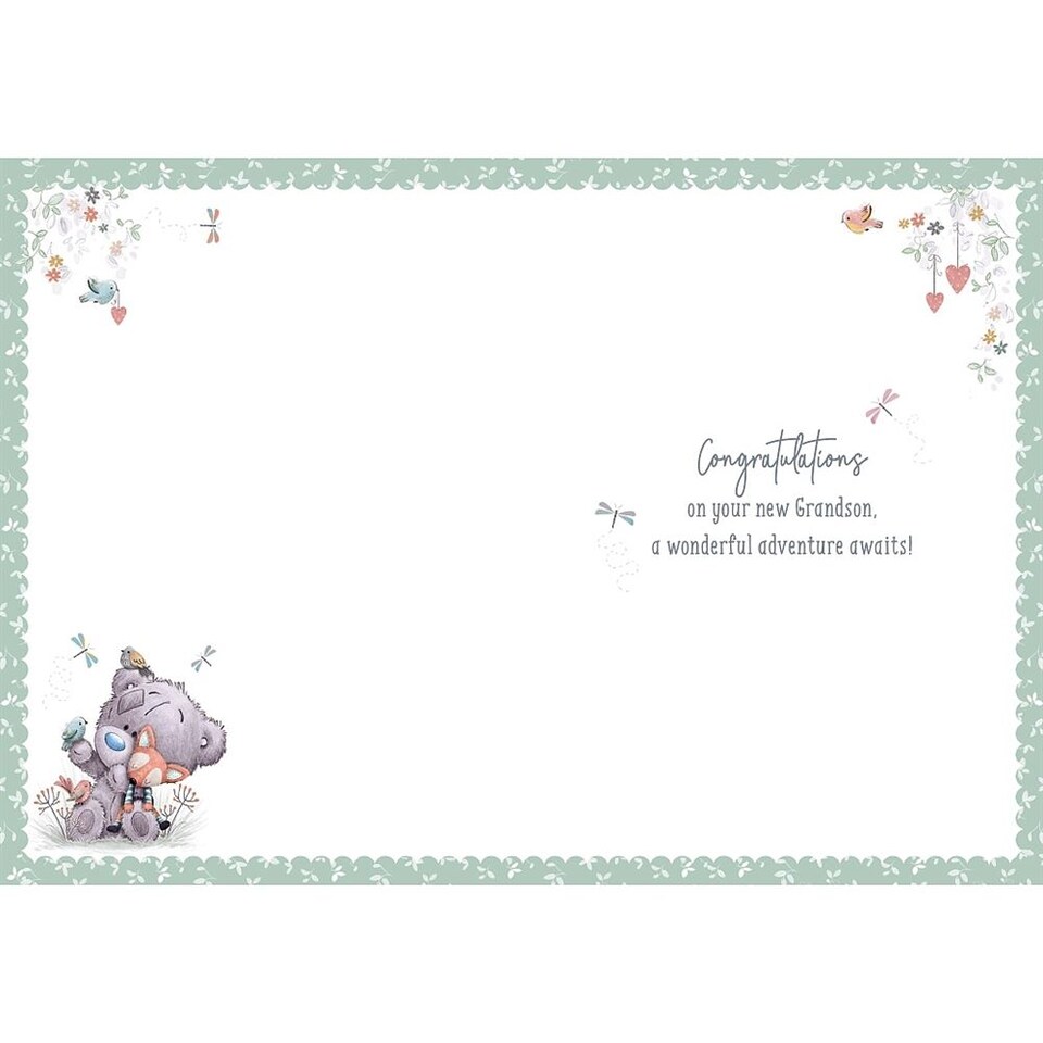 image 1 of Bear With Fox Plush New Grandson Congratulations Card