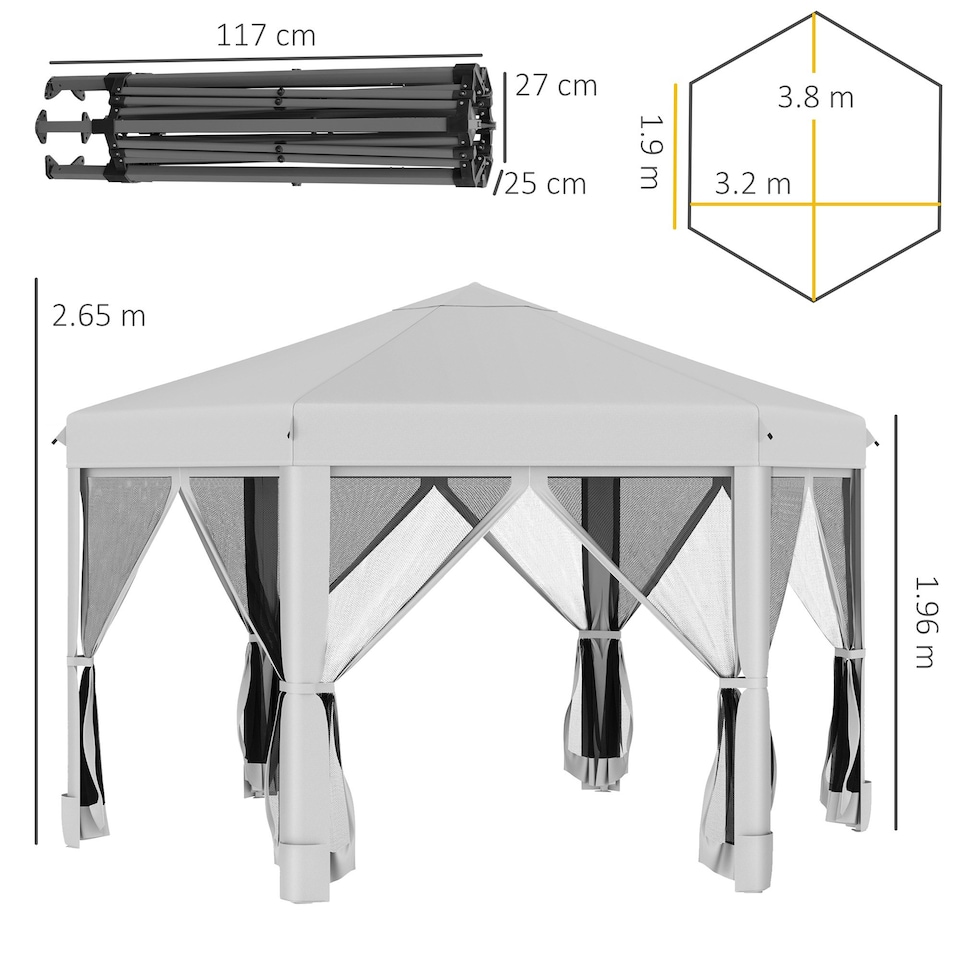 image 1 of Outsunny 3.2m Pop Up Gazebo Hexagonal Canopy Shelter Outdoor with Sidewalls