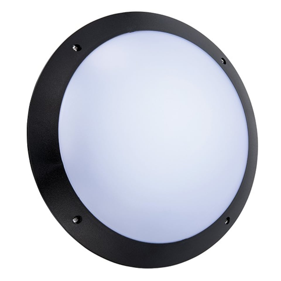 image 1 of Seran Integrated LED Outdoor Microwave Wall Light Matt Black Textured, Opal IP65