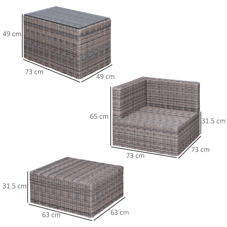 image 1 of Outsunny 5 Pcs Rattan Garden Furniture Set Single Sofa Stool Coffee Table
