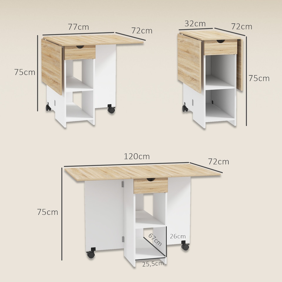 image 1 of HOMCOM Foldable Dining Table, Drop Leaf Table with Storage for Kitchen, Oak