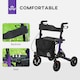 image 4 of HOMCOM Folding Rollator Walker with Seat, Backrest, Bag, 4 Wheels, Purple