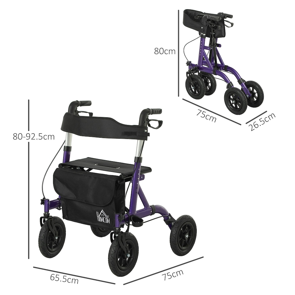 image 1 of HOMCOM Rollator Walker with Seat, Backrest, Bag, All-terrain Wheels