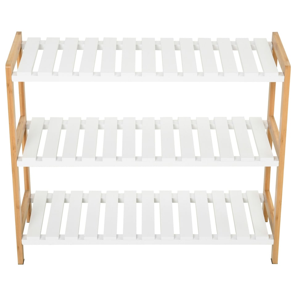 image 1 of HOMCOM 3-Tier Shoe Rack Wood Frame Slatted Shelves Open Storage, Natural