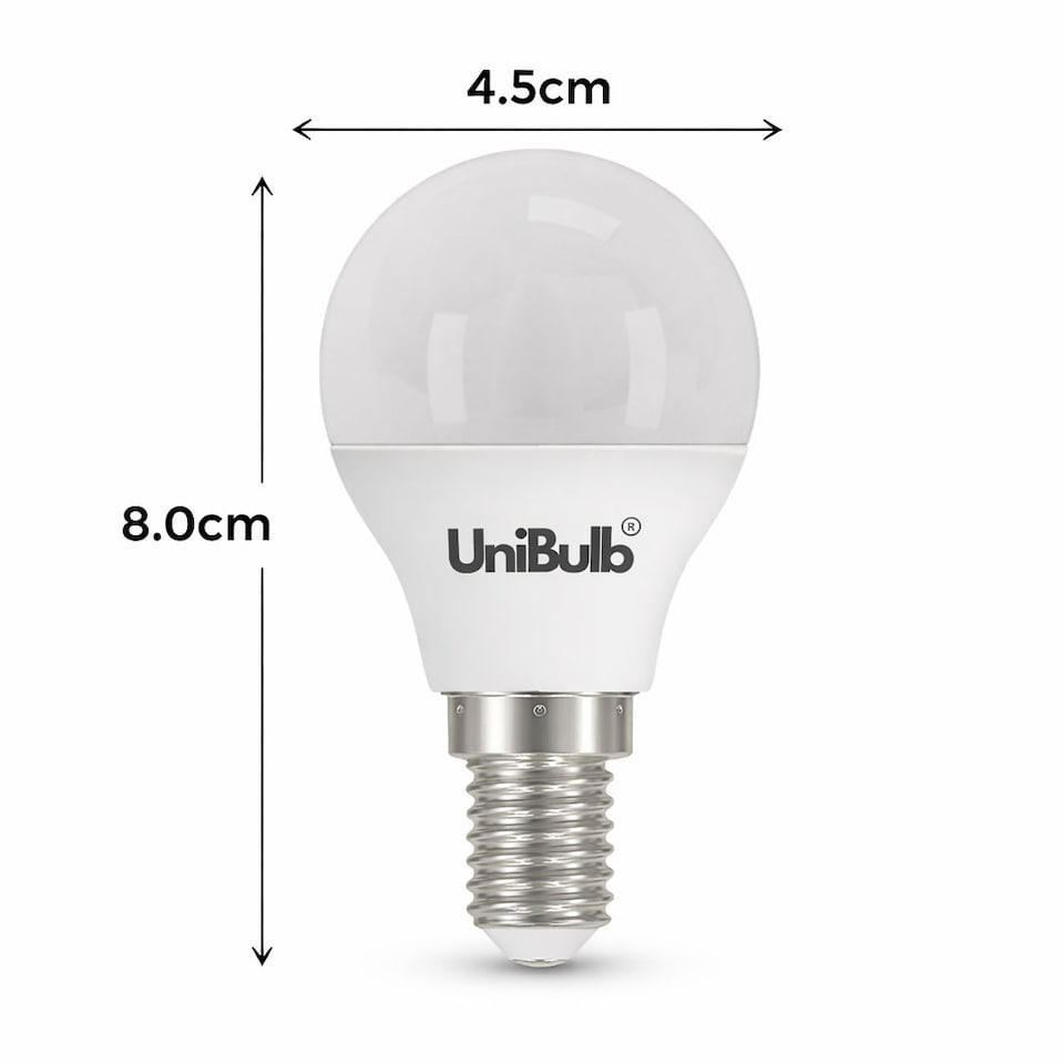 image 1 of UniBulb LED Golf Ball E14 Small Edison Screw (SES) 470lm 4.2W (Replaces 40W) 3000K (Warm White) Light Bulb - Pack of 1 | White | Warm White | 1
