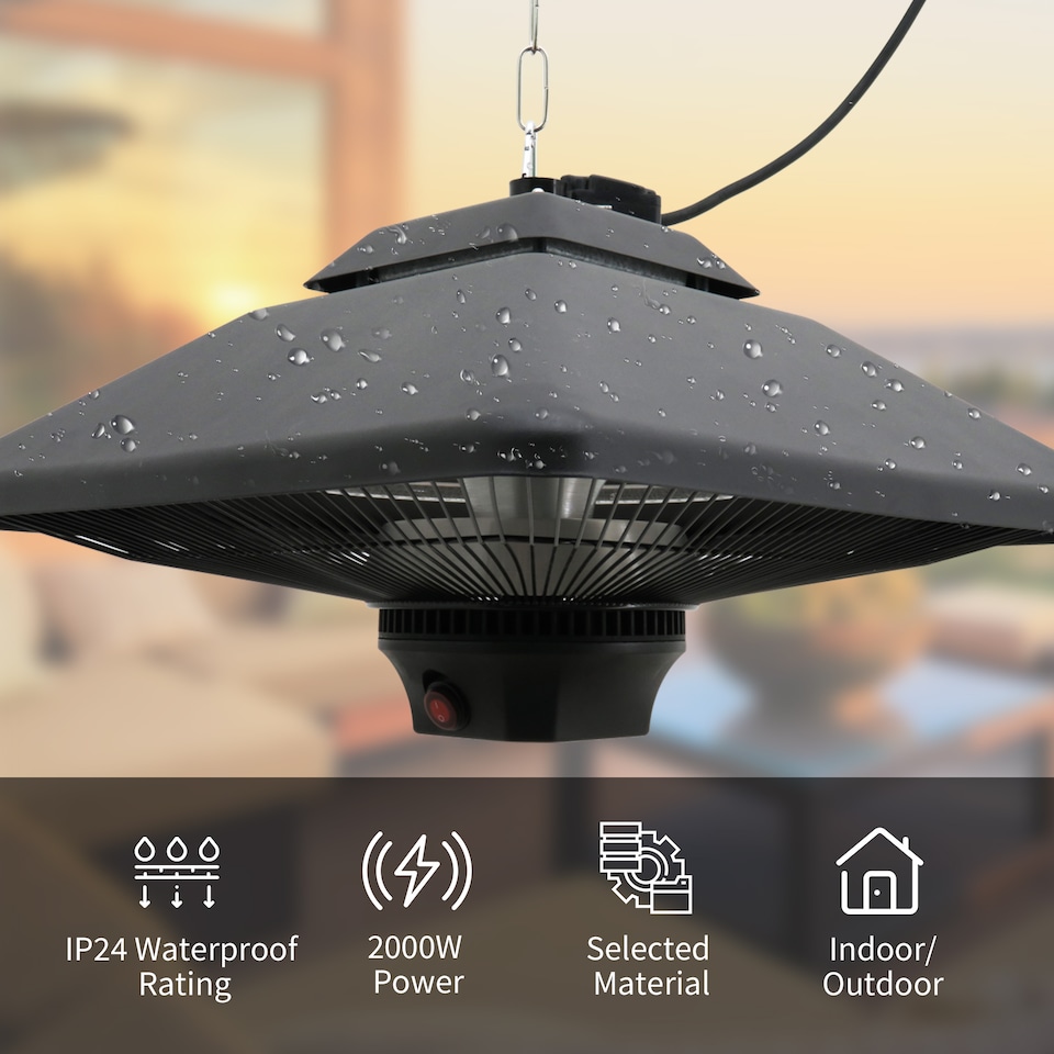 image 1 of Outsunny 2kw Electric Heater LED Halogen Heating Hanging Light Outdoor Remote