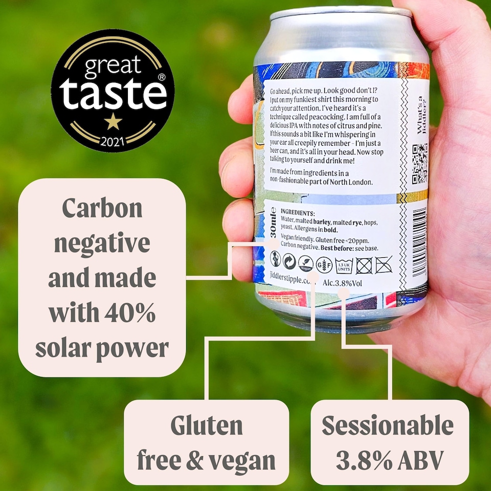 image 1 of Jiddler's Tipple - Another IPA Beer - 3.8% ABV Craft Beer Cans - Vegan and Gluten Free - 12 x 330ml