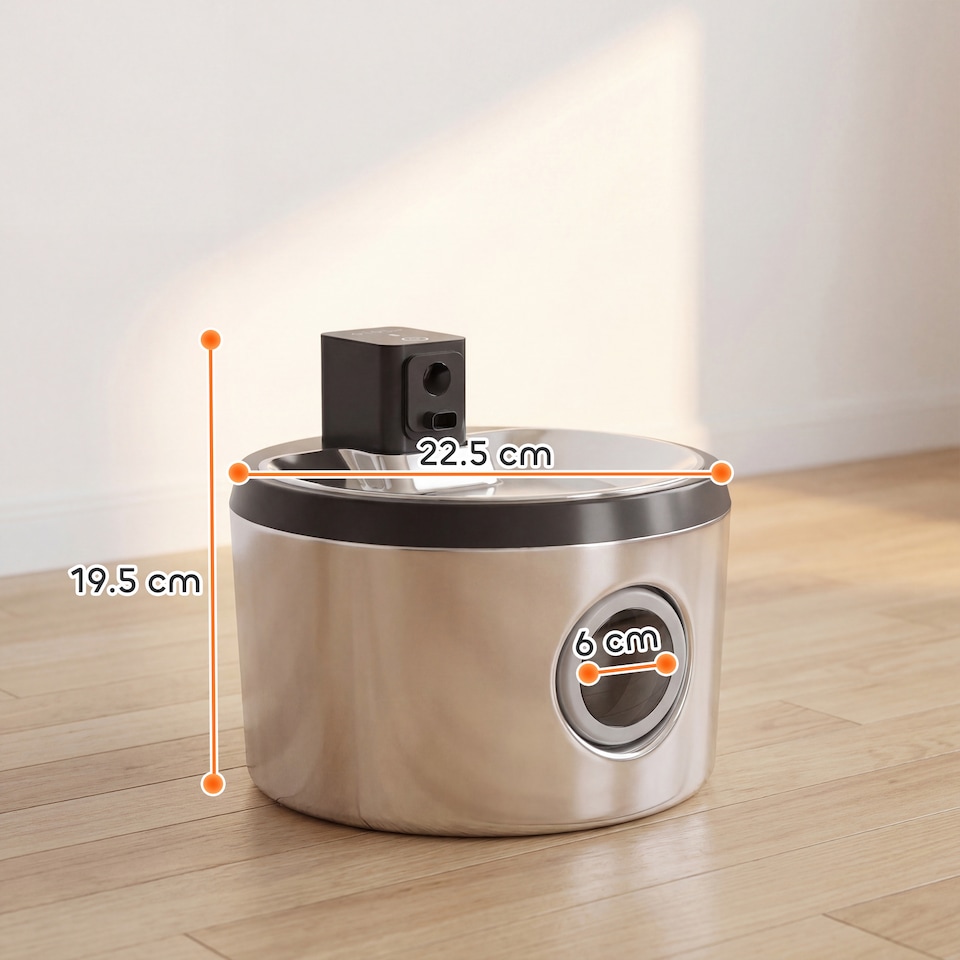 image 1 of PawHut Wireless 4L Cat Water Fountain for Drinking Stainless Steel Cordless | Silver | Silver | 22.5 x 22.5 x 19.5 cm