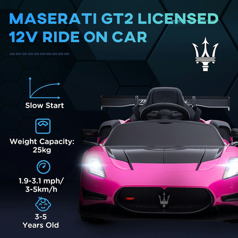 image 1 of AIYAPLAY Maserati GT2 Licensed 12V Electric Ride on Car w/ Remote, Pink