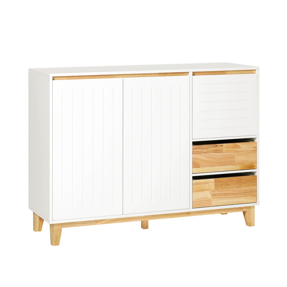 image 1 of SoBuy Low Sideboard with 2 Doors & 3 Drawers, White/Natural Wood, 47.2x15.7x35.4 inches, 27.1 kg - FSB75-WN