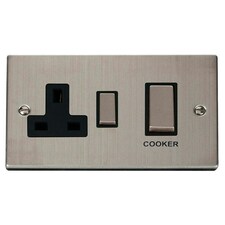 SE HOME Stainless Steel Cooker Control Ingot 45A With 13A Switched Plug Socket Black | Stainless Steel