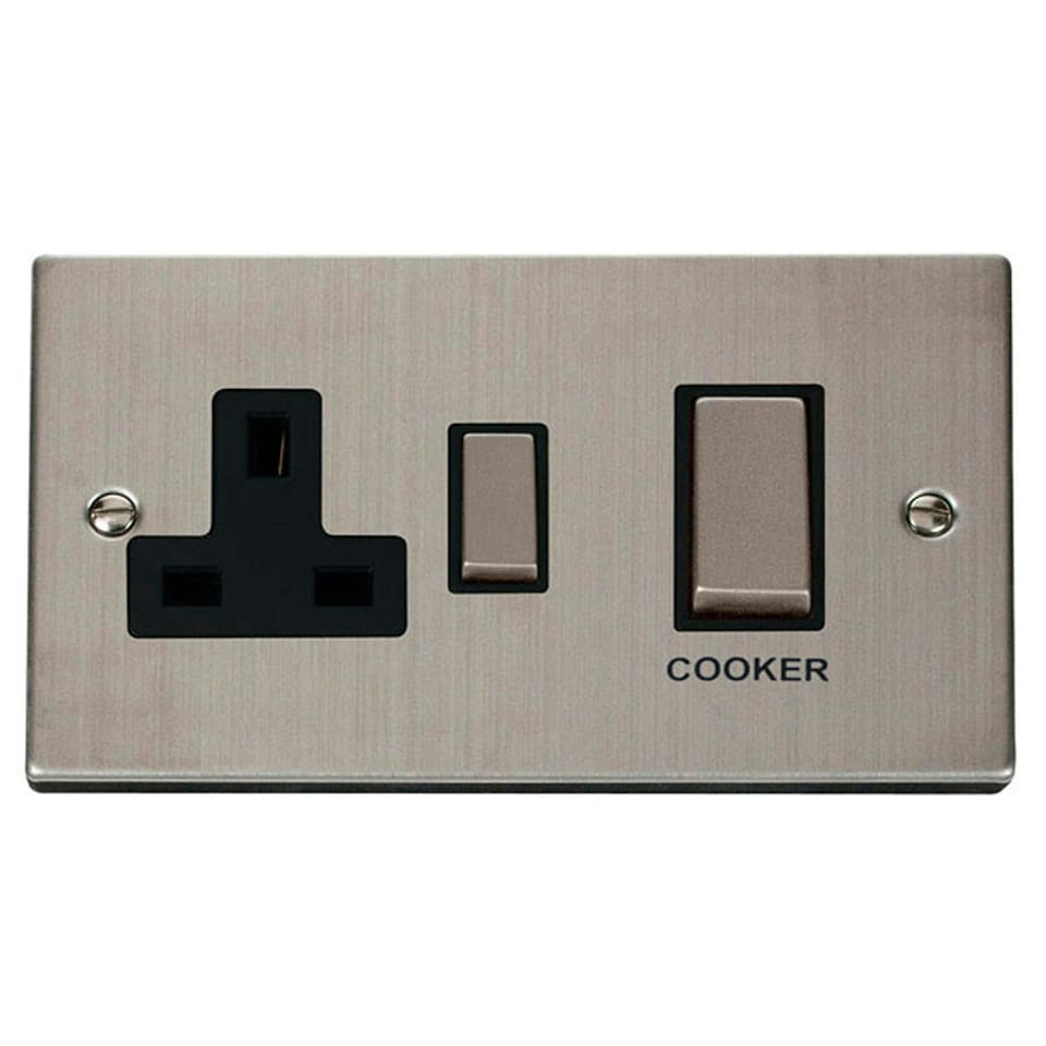 SE HOME Stainless Steel Cooker Control Ingot 45A With 13A Switched Plug Socket Black | Stainless Steel