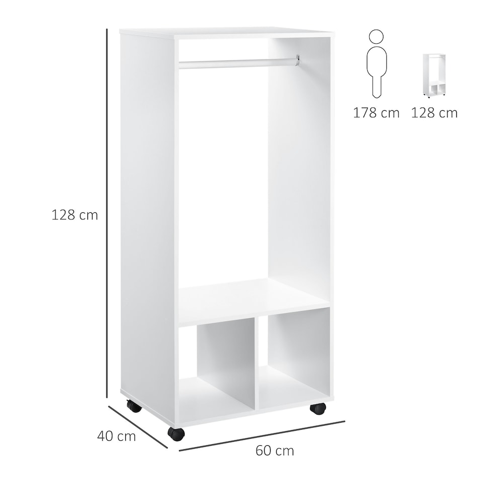 image 1 of HOMCOM Open Wardrobe Clothes Rail Bedroom Clothes Storage Rod Shelves White