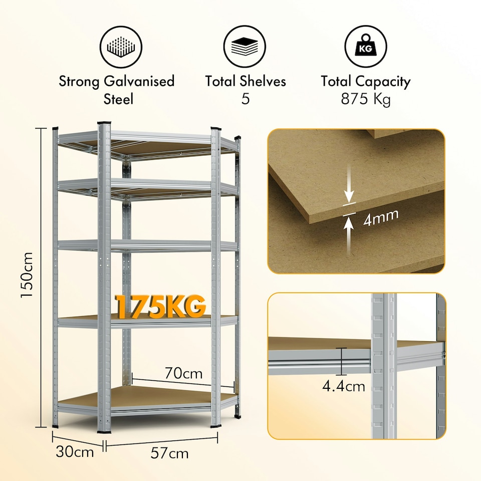 image 1 of VonHaus 1.5m  5 Tier Heavy Duty Garage Shelving Corner Unit