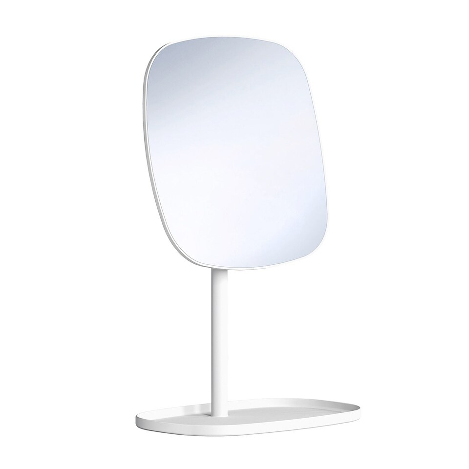 image 1 of BESLAGSBODEN Matt White Freestanding Bathroom Mirror with Storage Tray