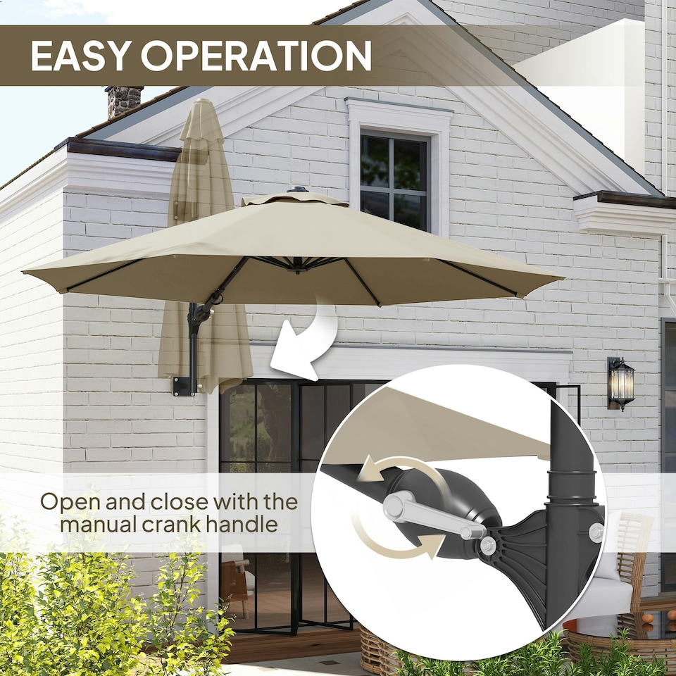 image 1 of Outsunny Sun Parasol with Vent, Wall Umbrella for Patio, Garden, Pool Brown | Khaki