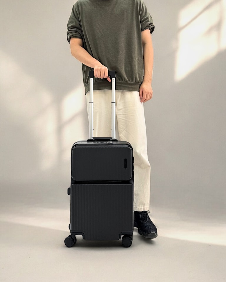 image 1 of Carry-On Suitcase 20”– Lightweight Zipperless Cabin Luggage with TSA Lock, USB Port, Cup Holder & Silent Spinner Wheels – Premium Polycarbonate Hard Shell