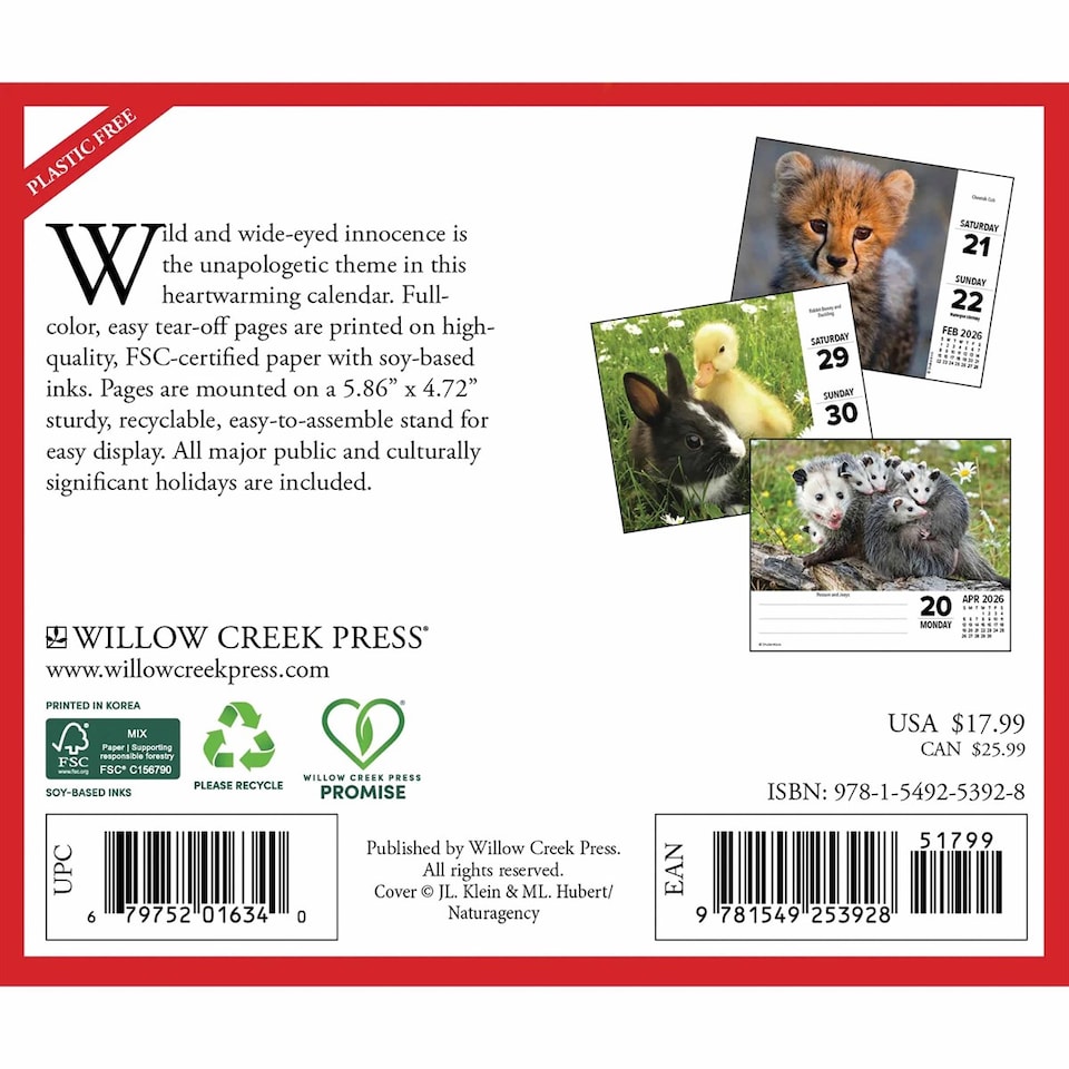 image 1 of Baby Animals Desk Calendar 2026, Desk Calendars, Day To View, Animals, Gift