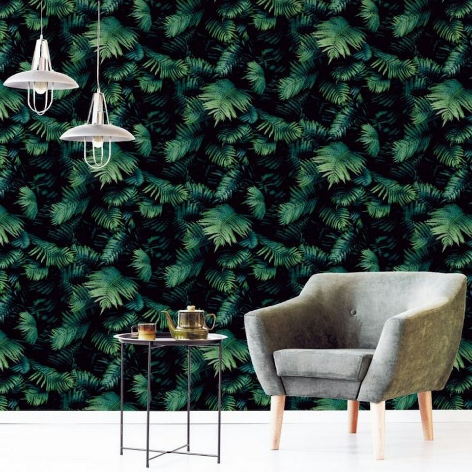 image 1 of Arthouse Fern Wallpaper - Green/Black - 10m x 53cm Green
