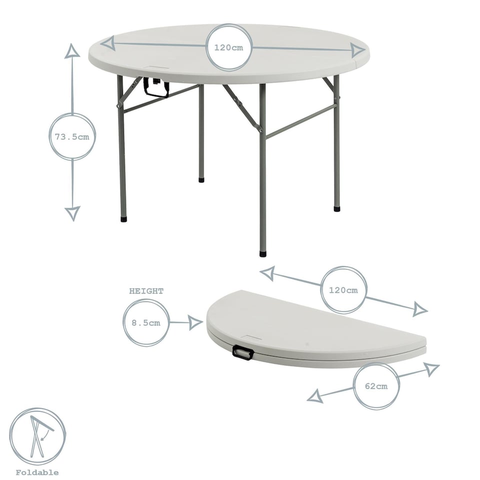 image 1 of Harbour Housewares Round Folding Trestle Table - 120cm - White | White | White